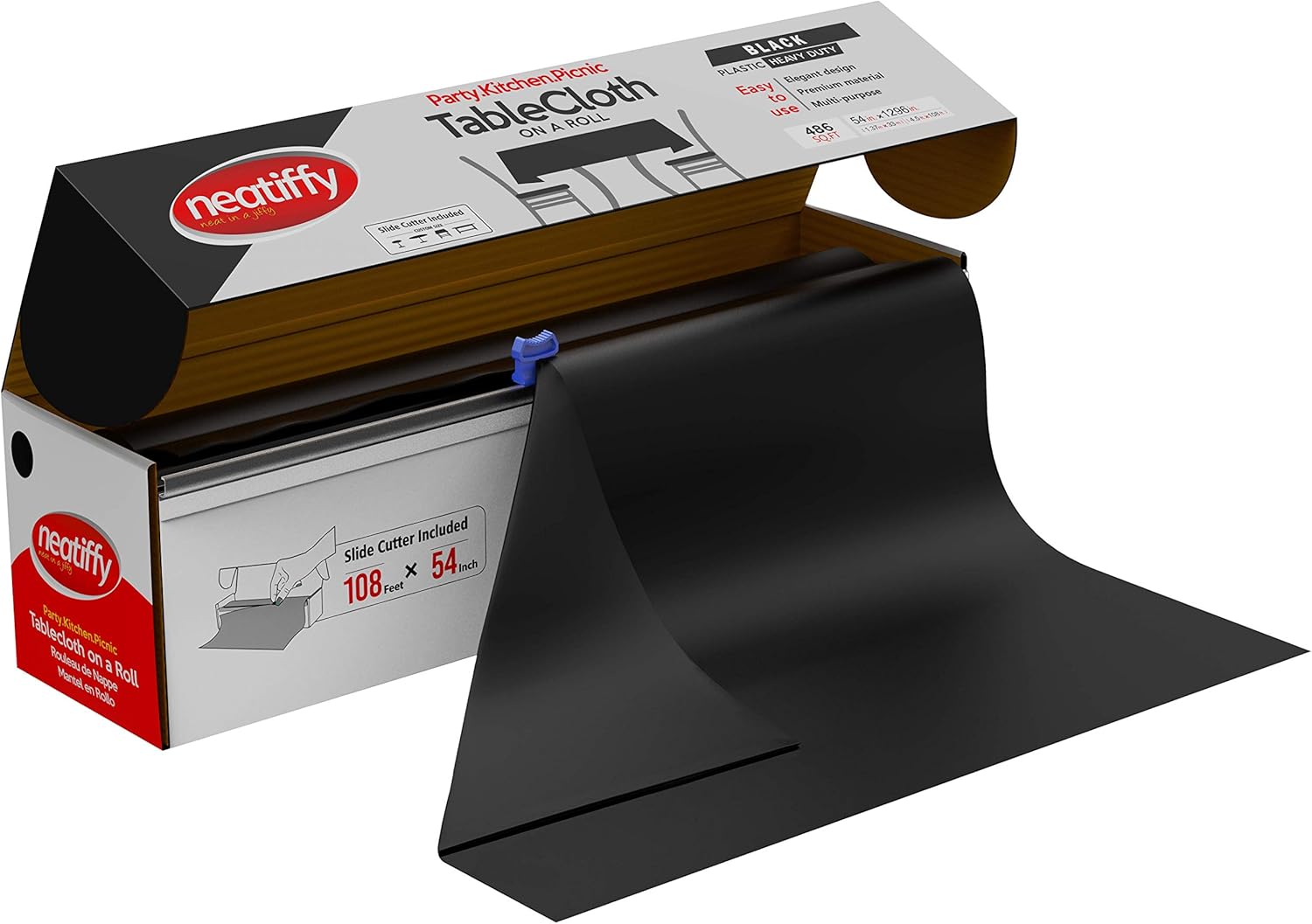 Neatiffy Disposable Tablecloth Roll Black 54 in x 108 ft