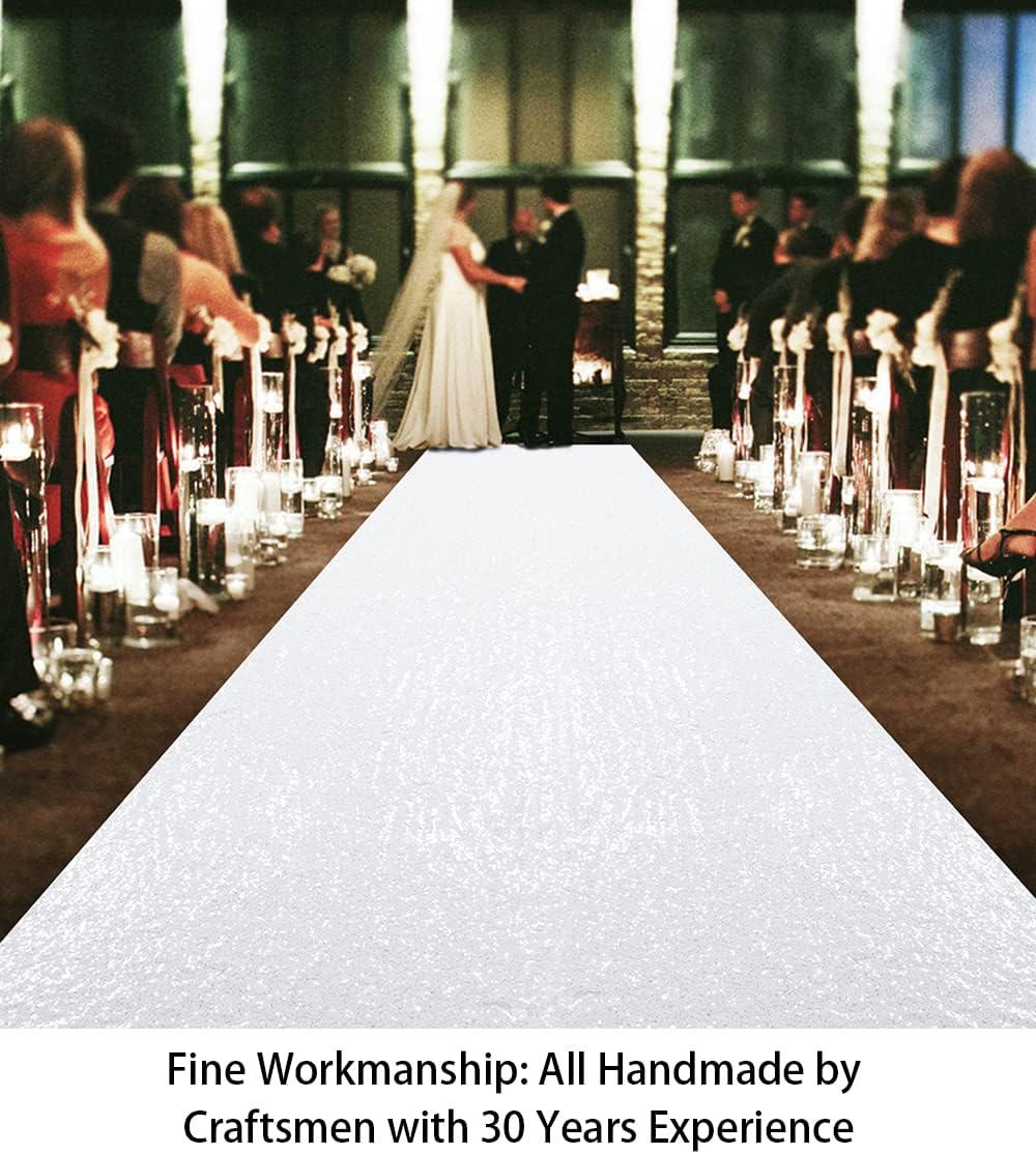 ShiDianYi White Aisle Runners for Weddings 24Inchx15FT Sequin Carpet Runner