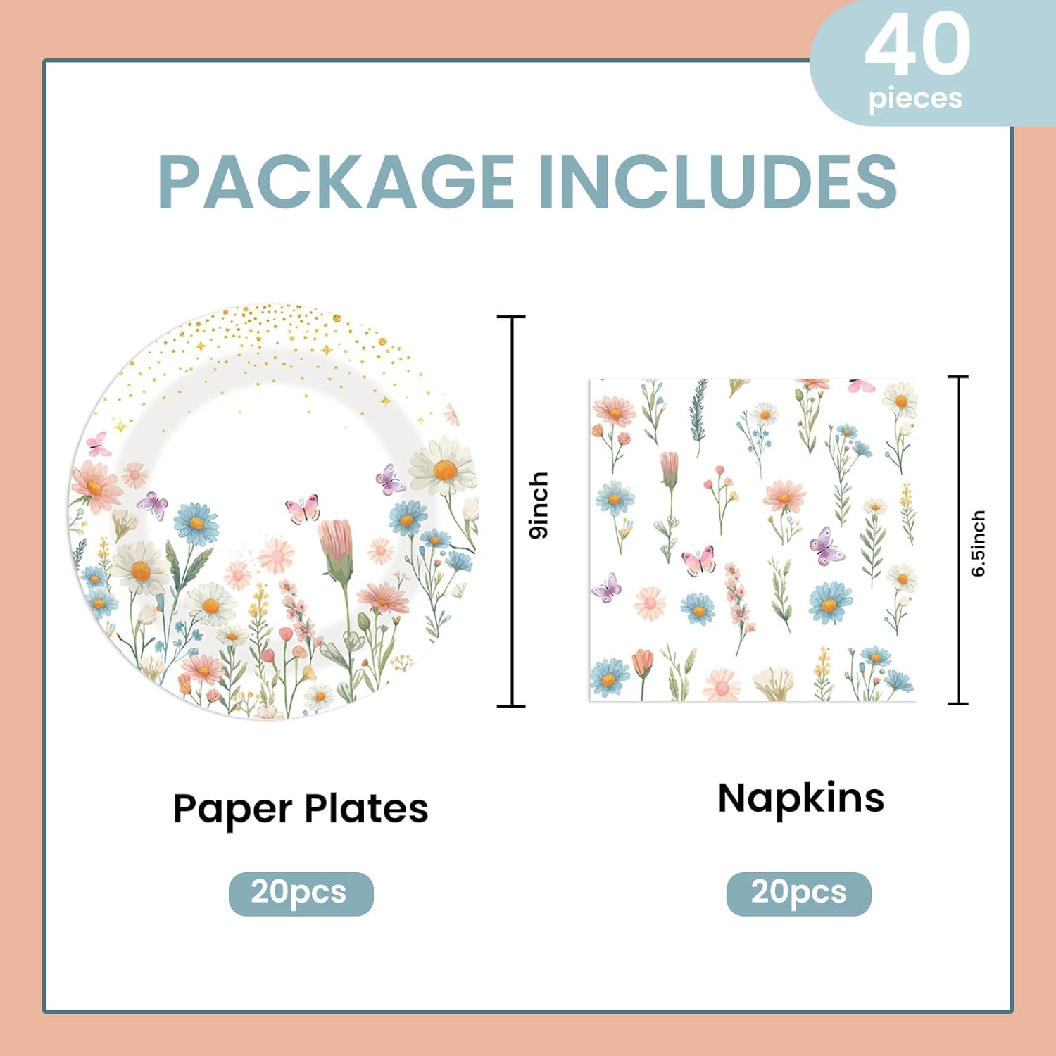 40PCS Floral Paper Plates and Napkins Party Set