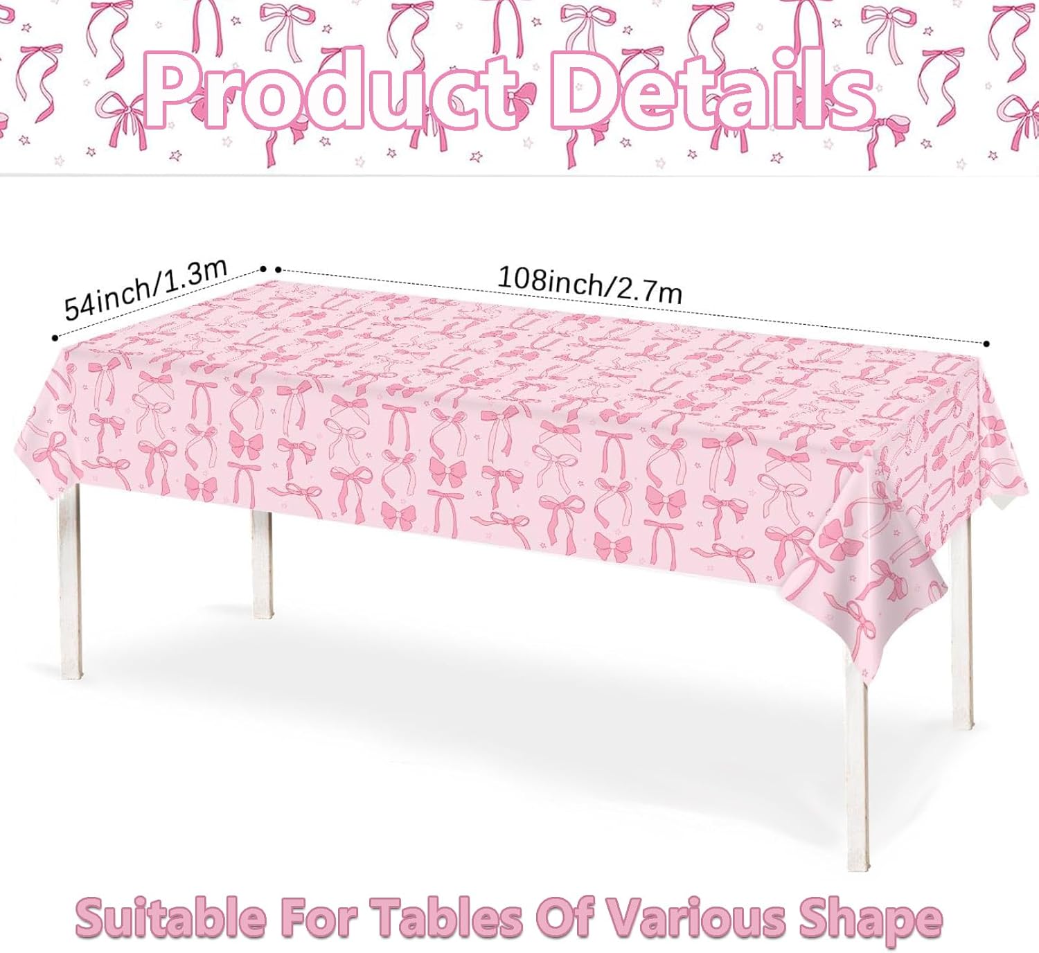 3PCS Bow Themed Tablecloths for Spring Summer Parties