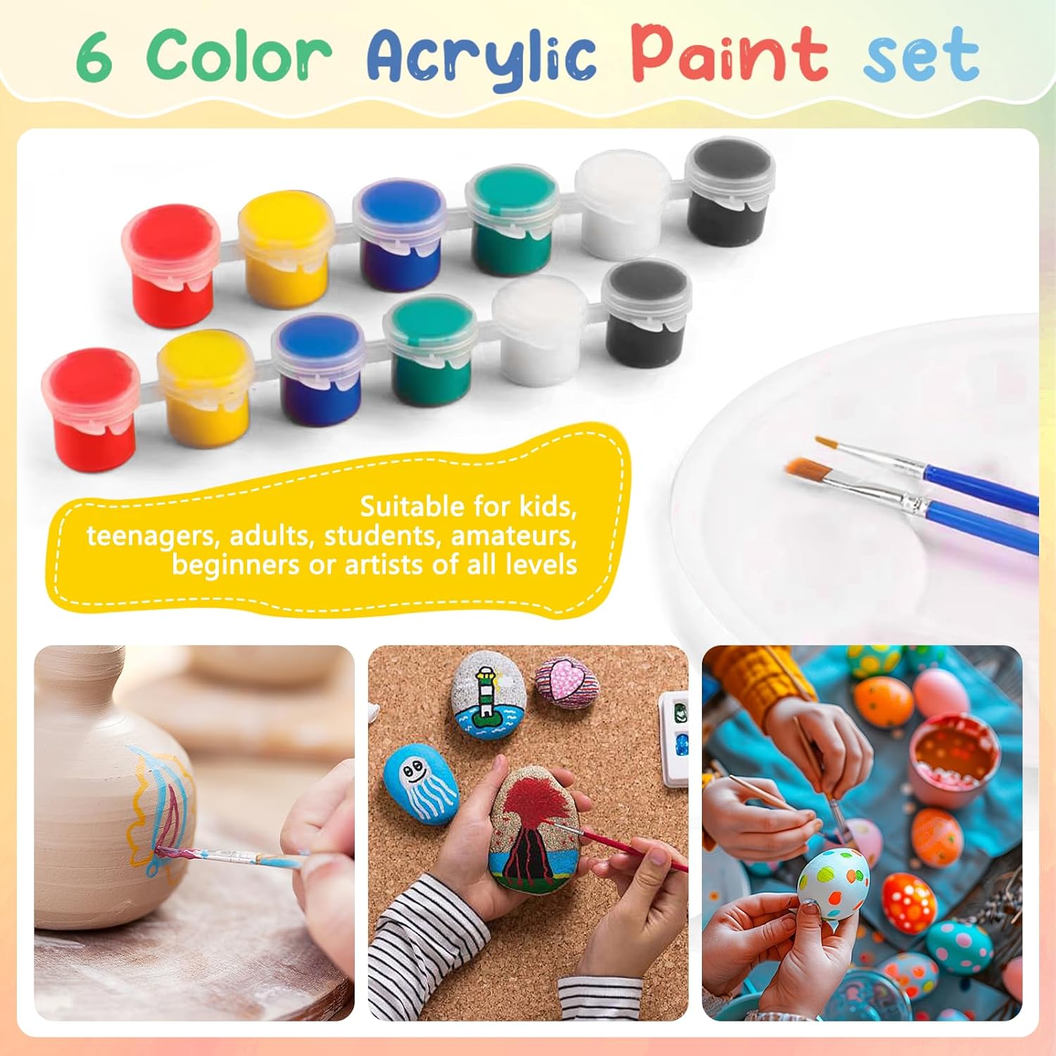 16 Pack 4x6 Inch Acrylic Paint Set with Mini Canvas and Easel