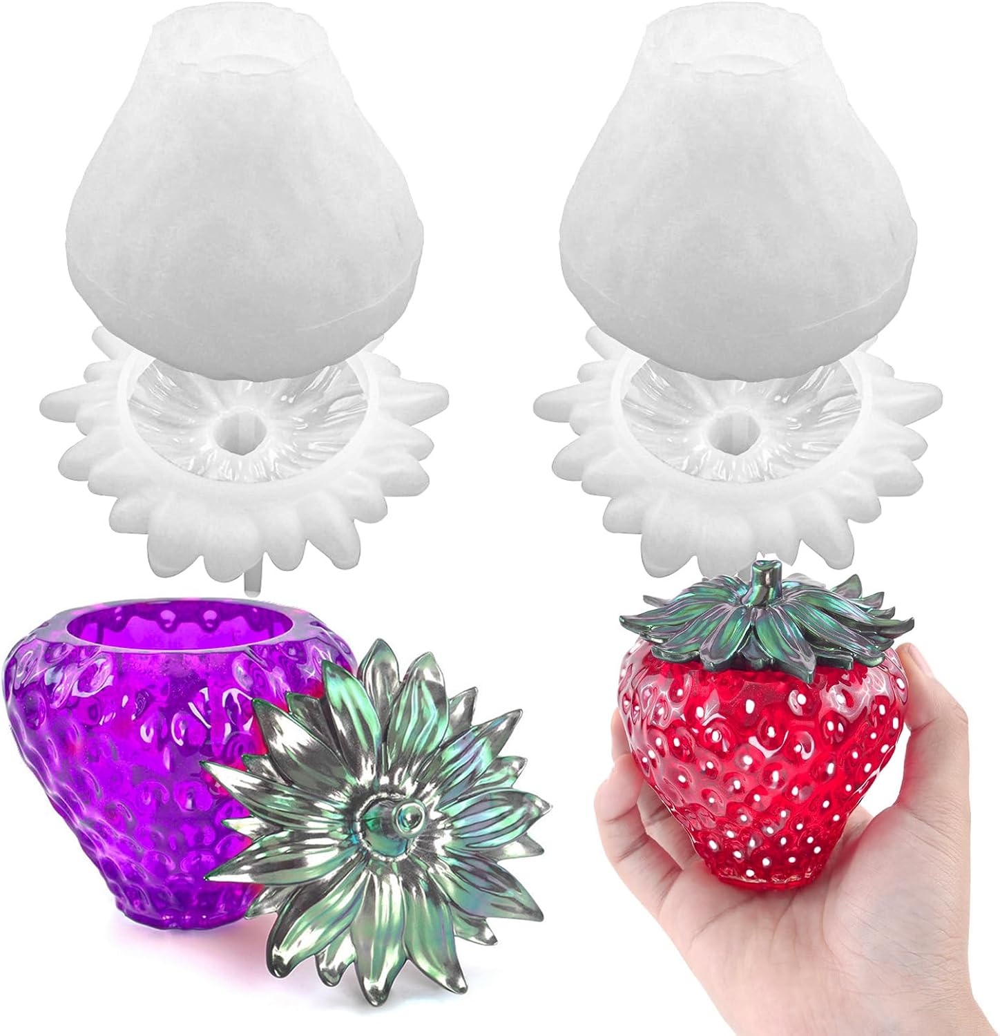 2PCS Strawberry Jar Resin Molds with Lids