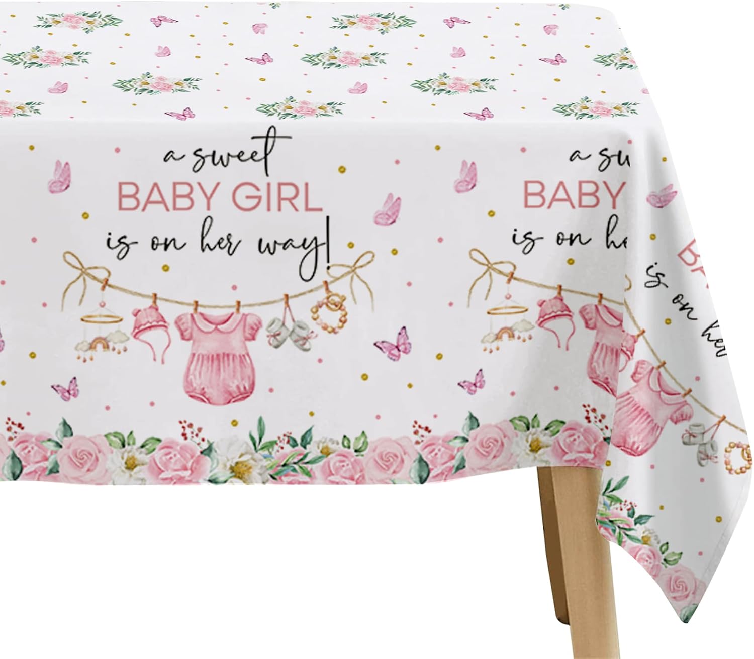 Pink Baby Girl Shower Tablecloth Set 3 Pack 55x86in