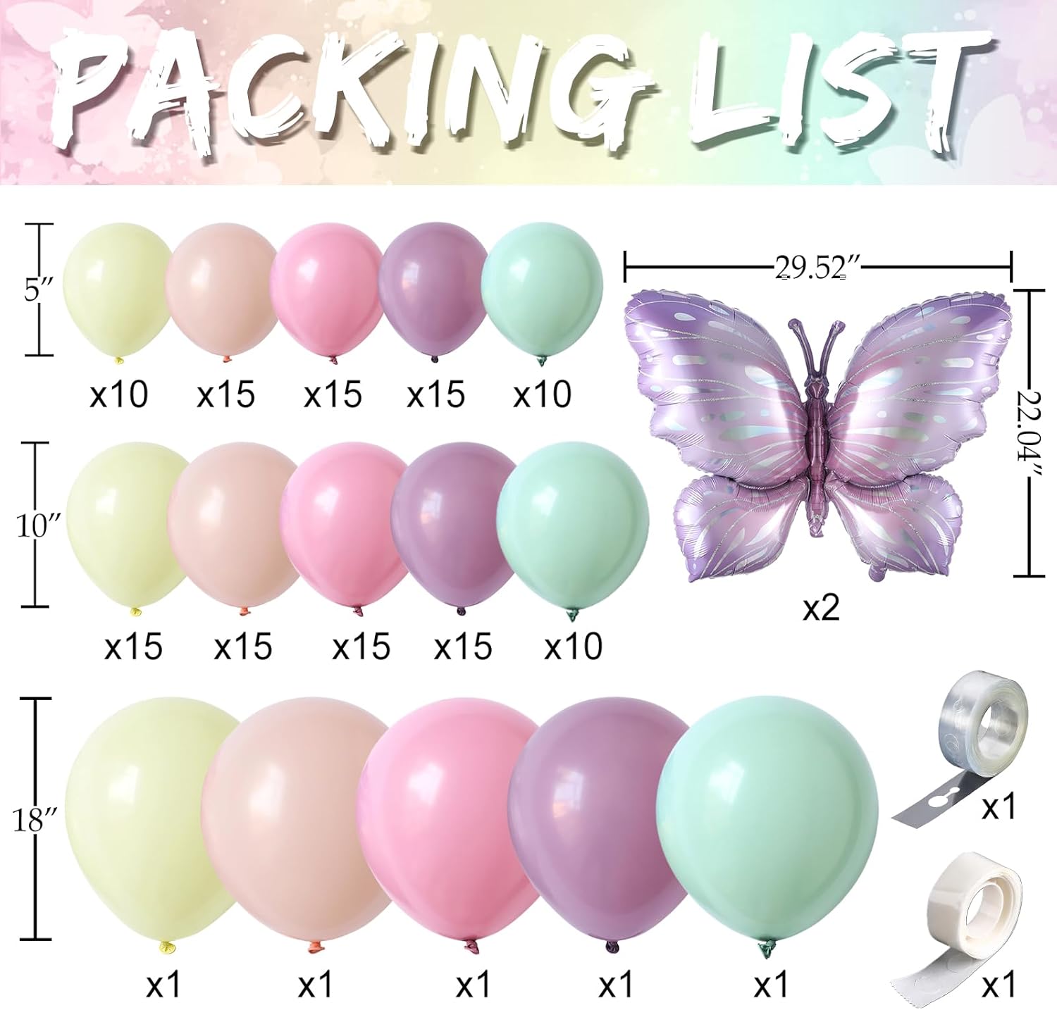 144Pcs Pastel Butterfly Balloon Arch Kit for Spring Decorations