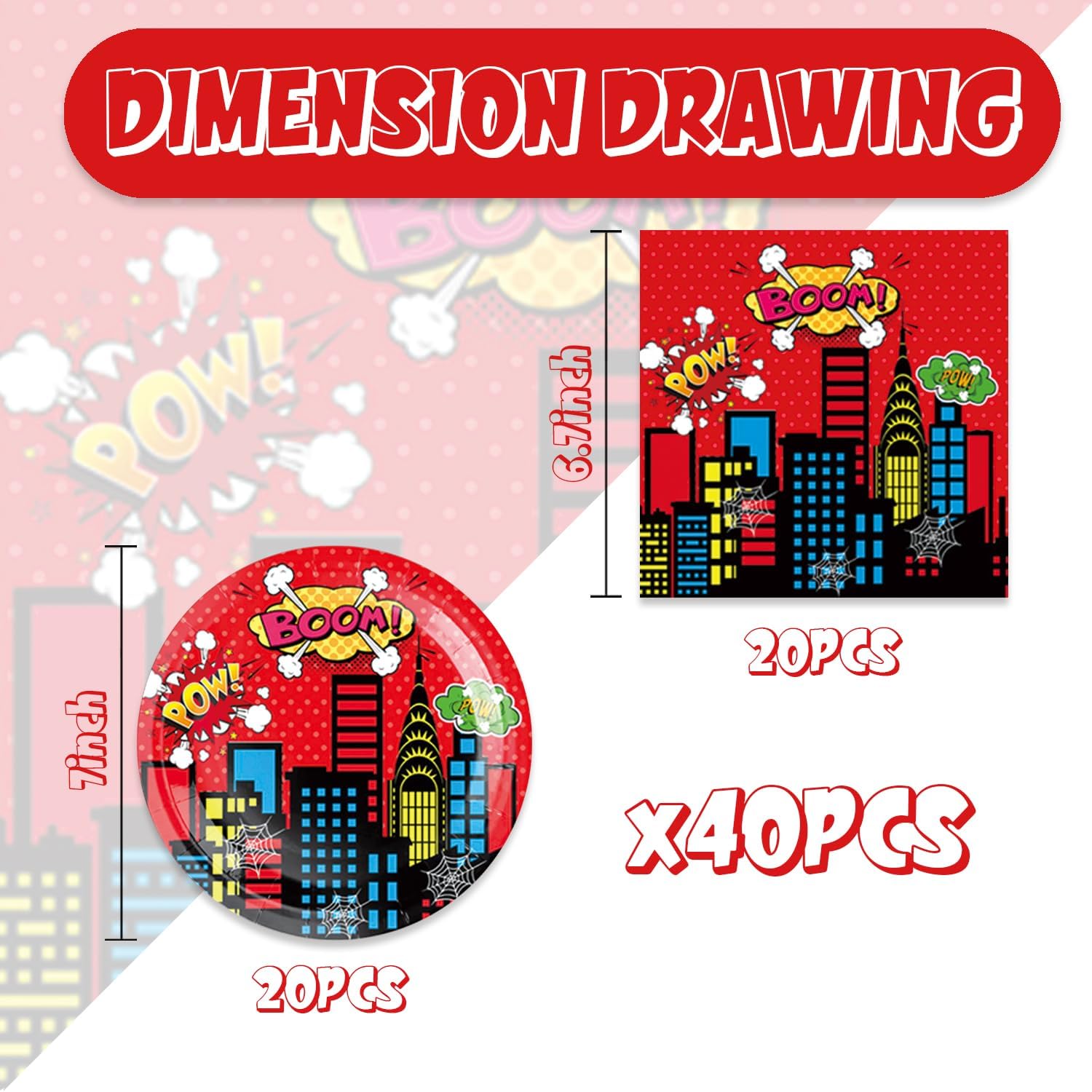 40 Pack Superhero Birthday Party Decorations