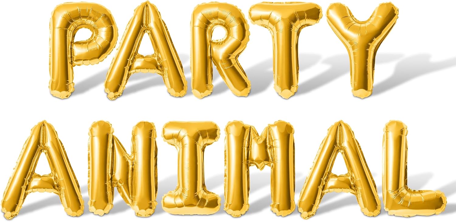 Letter Balloons - Party Animal 16 Inch Foil Mylar Balloons Gold