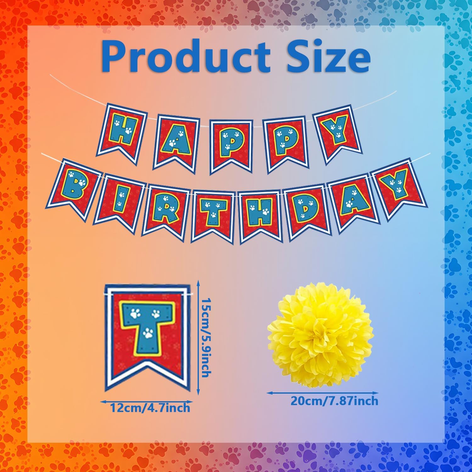 Mcoolar Paw Birthday Decorations Blue Orange Puppy Theme Kit
