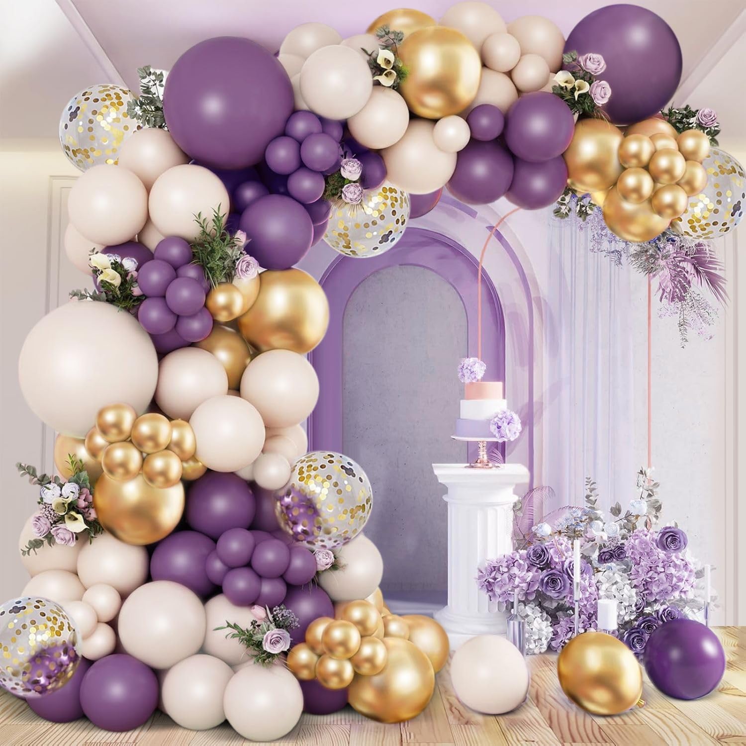 127pcs Purple Gold White Balloon Arch Kit for Decorations
