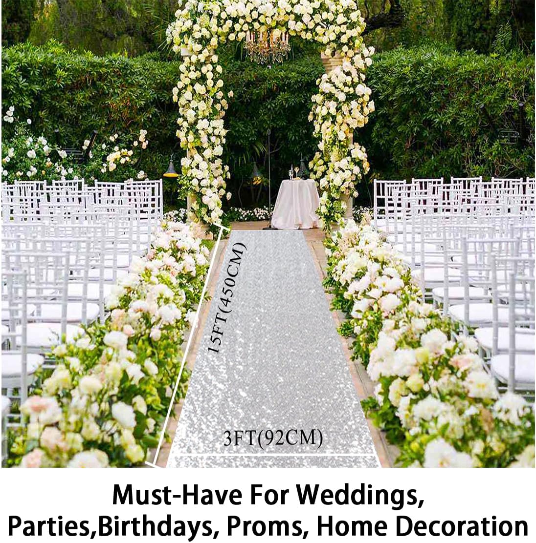 ShinyBeauty Silver Sequin Aisle Runner 3FTx15FT