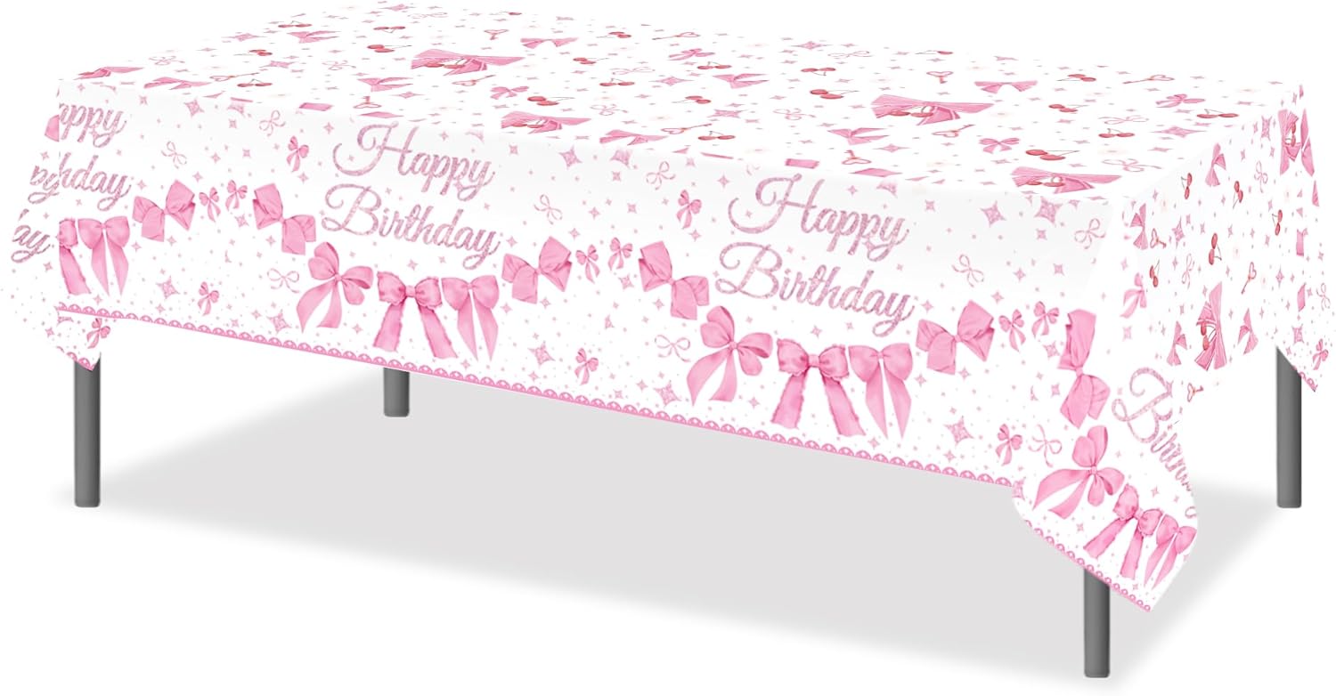 CC HOME Pink Bow Party Tablecloth 54x87 Inch