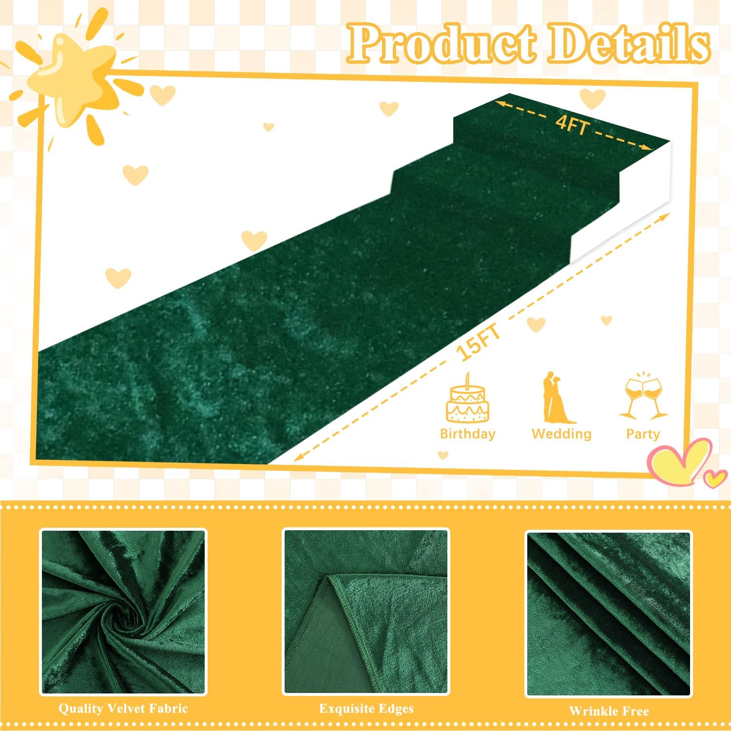 FOTSHARER Green Velvet Aisle Runner 4FTx15FT