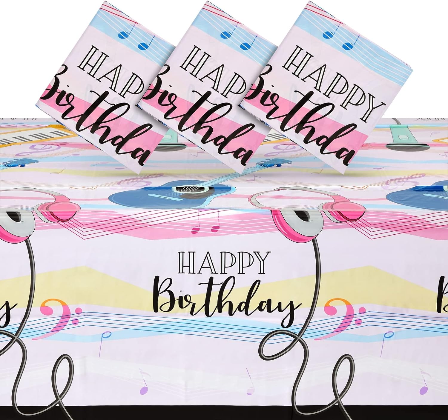 BLUE PANDA 3 Pack Music Notes Tablecloth for Birthday Party