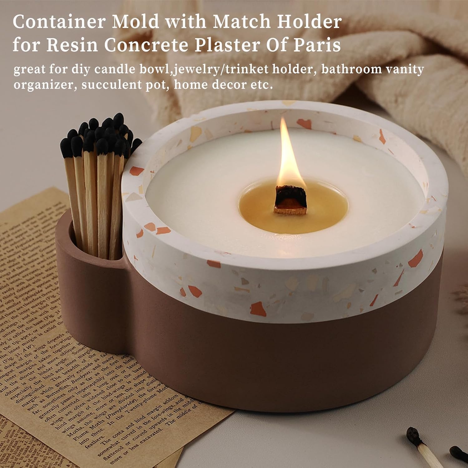 Wehous Large Silicone Candle Holder Mold with Match Holder