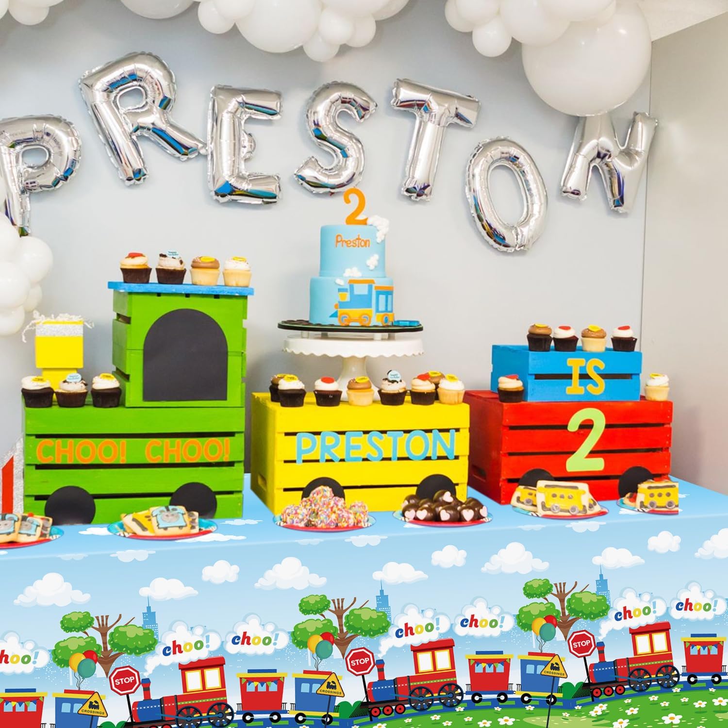 4 Pack Train Birthday Tablecloth Decorations for Boy Party