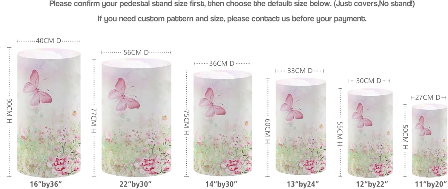 KONPON Butterfly Pink Floral Stretchy Cylinder Table Cover for Birthday Parties
