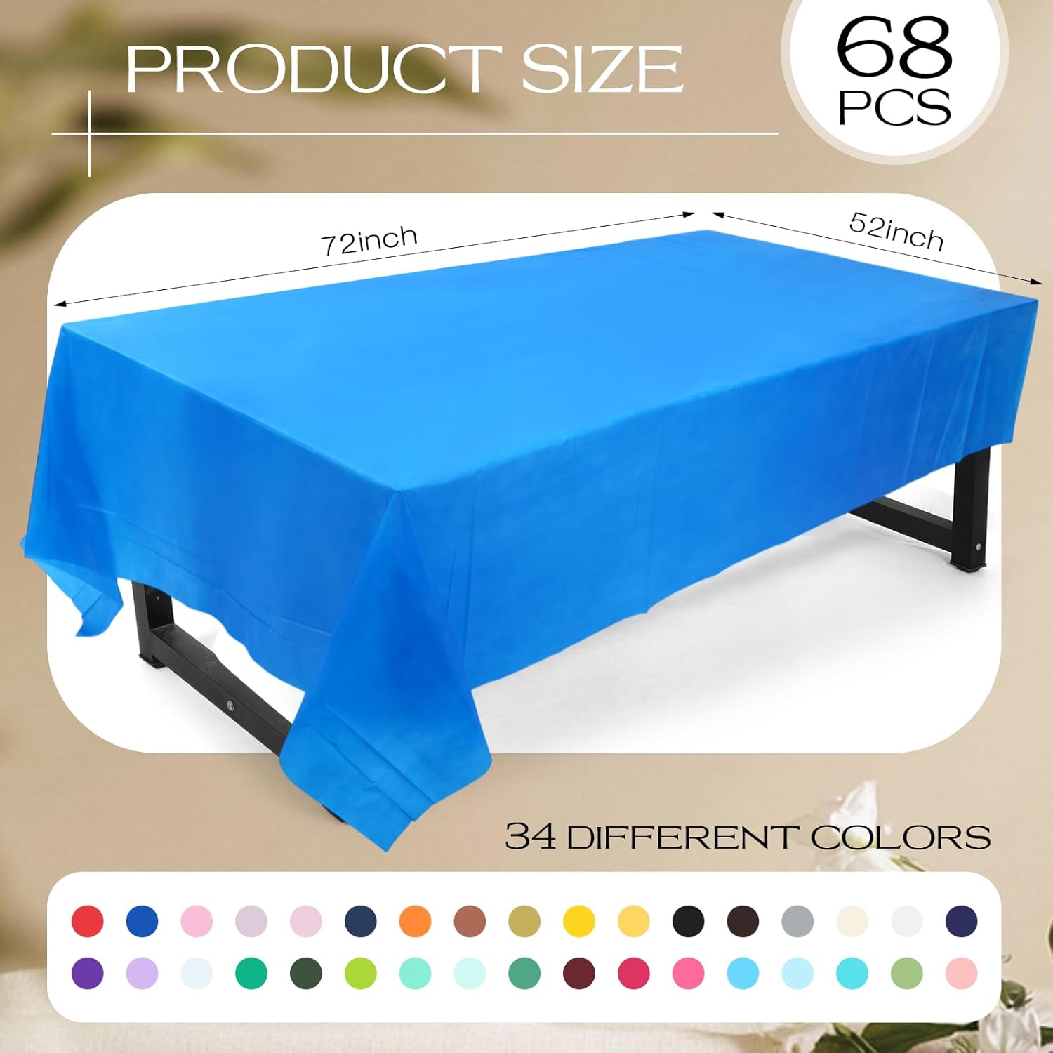 Oudain 68 Pack Disposable Tablecloths 54x72 Rectangle Waterproof for Parties