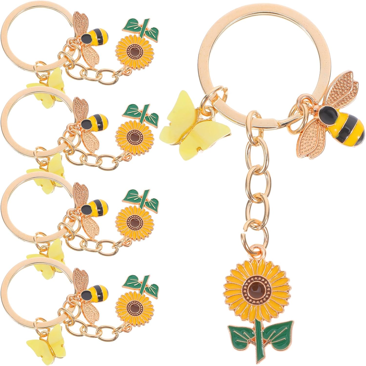 5pcs Alloy Enamel Bee Sunflower Keychain Set