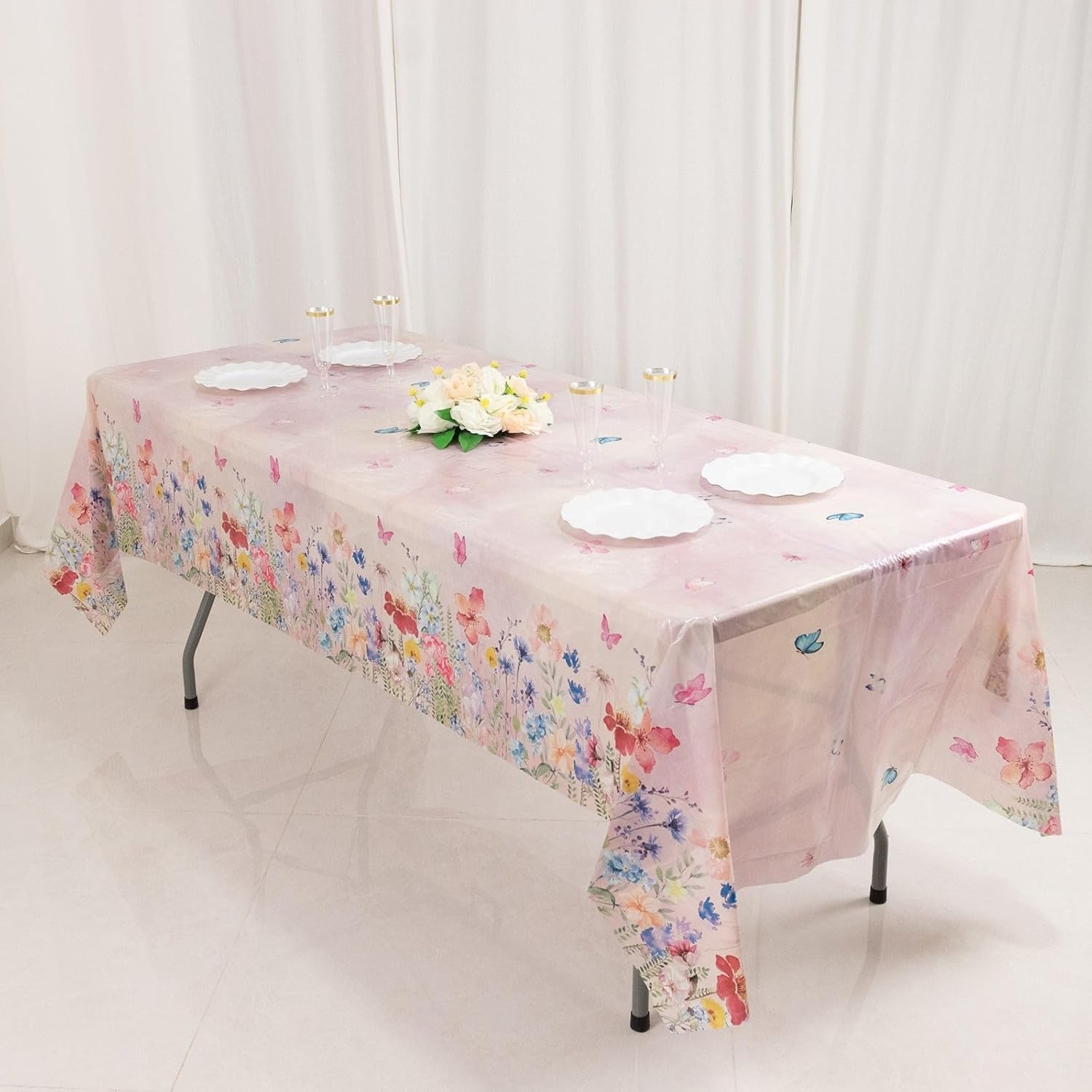3PCS Pink Butterfly Party Tablecloth Table Cover 54x108 Inch