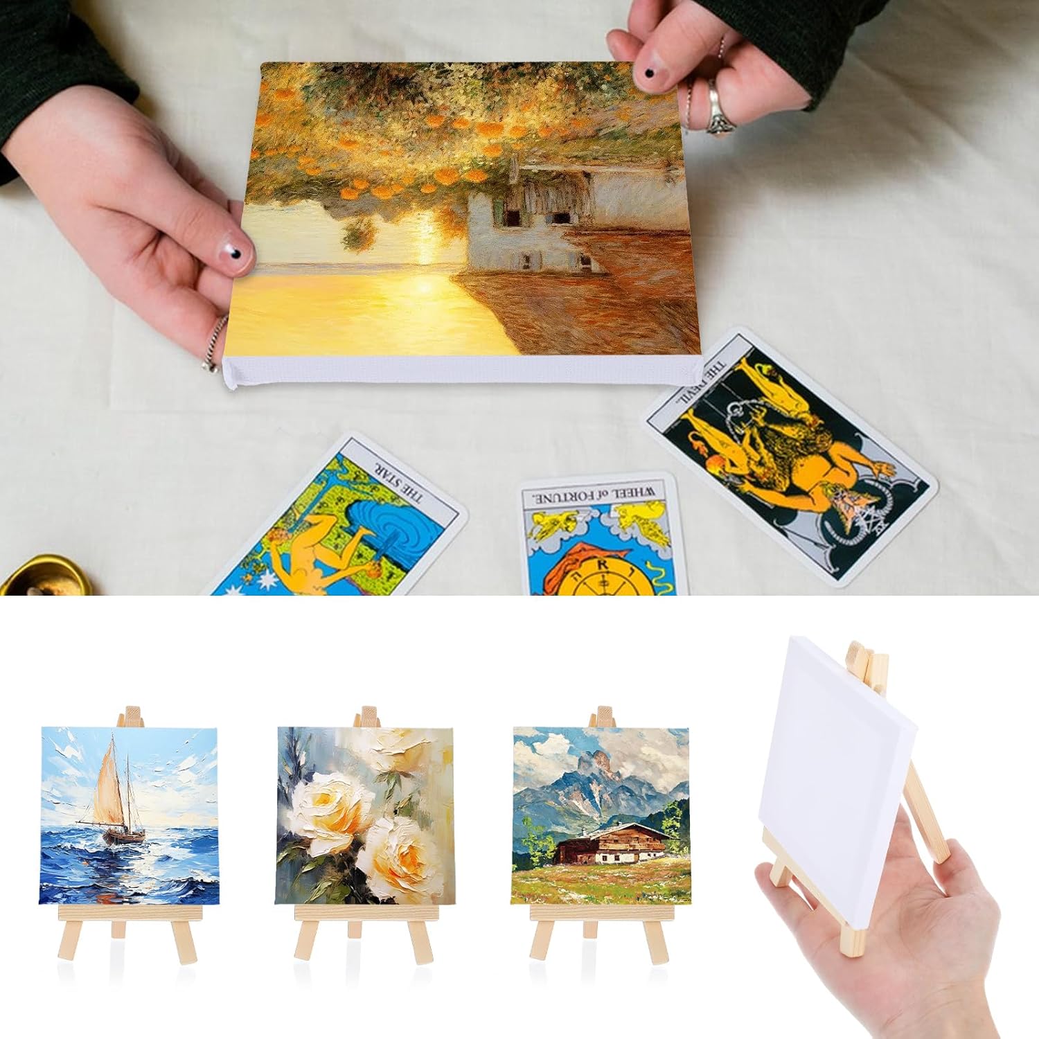 30 Pack Mini Canvases with Easel Sets for Art