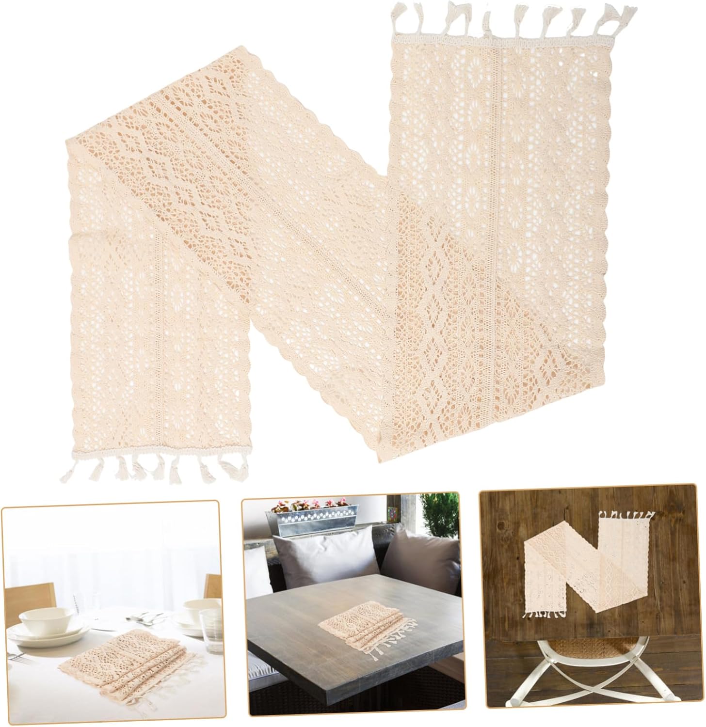 Ciieeo Elegant Lace Tablecloth Holiday Table Runner Hollow Design Wedding