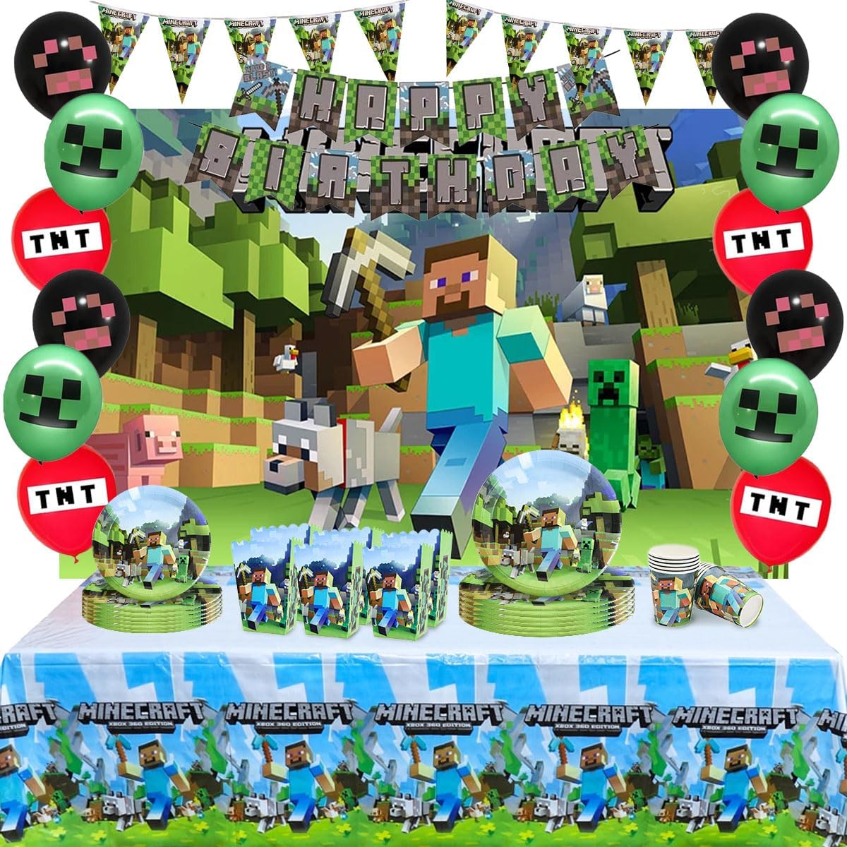 Pixel Miner Craft Birthday Party Decor Kit for 10