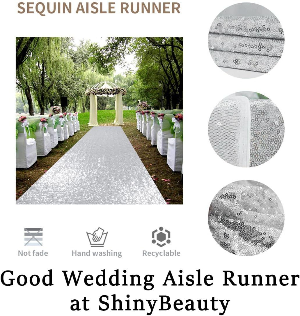 ShinyBeauty Silver Sequin Aisle Runner 3FTx15FT