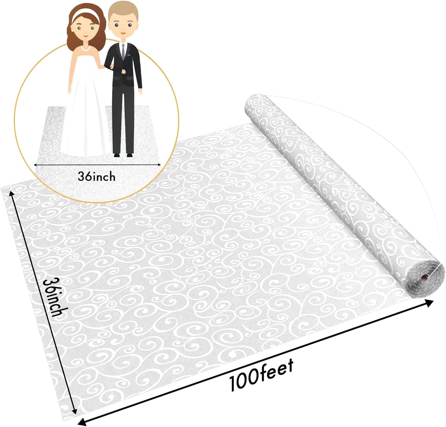 FrenzyBird 3x100 Feet White Aisle Runner for Wedding and Halloween