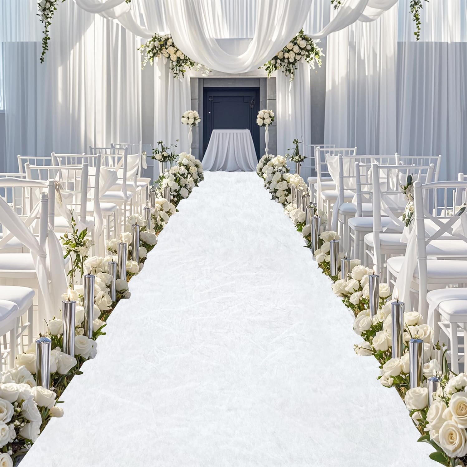 FOTSHARER White Wedding Aisle Runner Rug 4FTx15FT