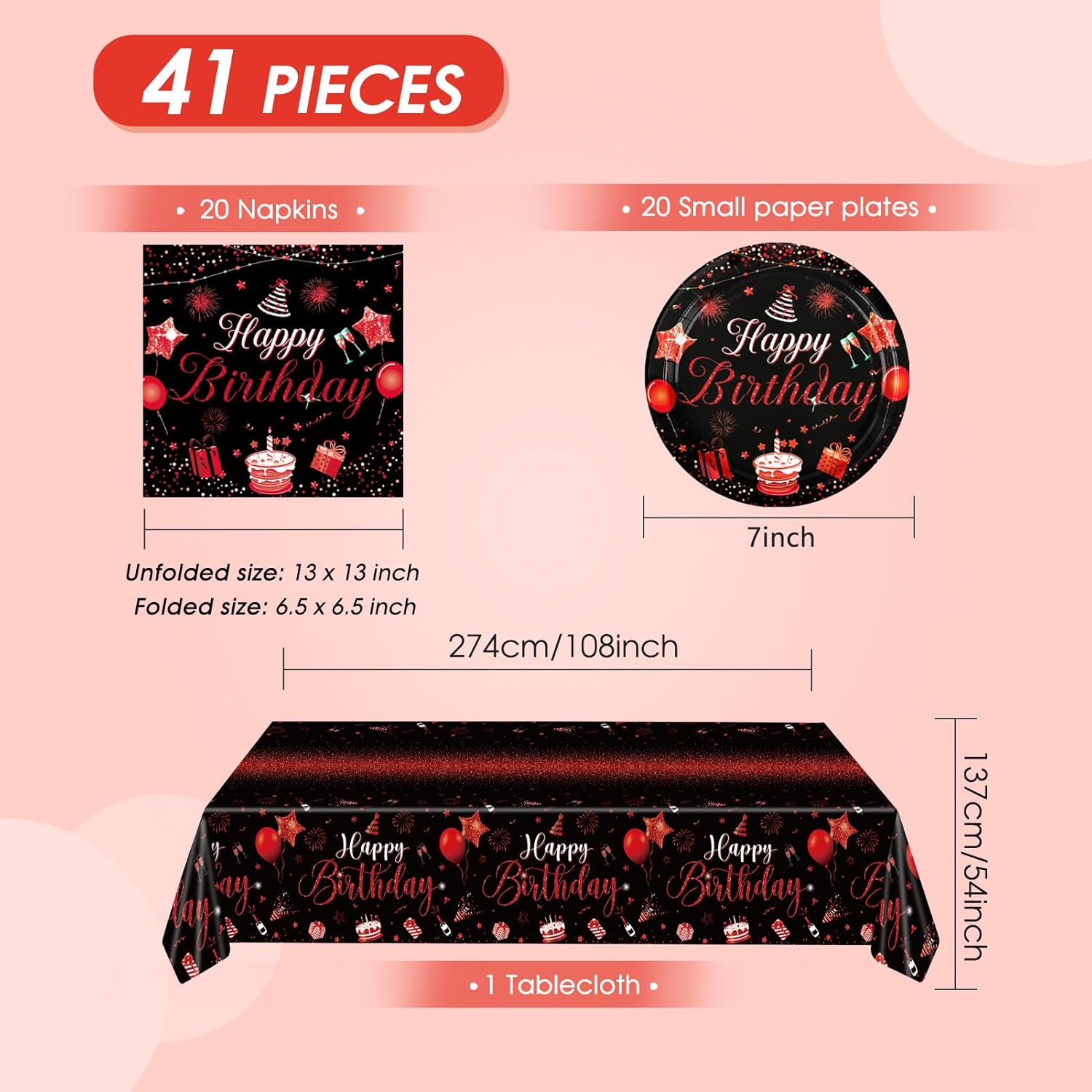 Red And Black Birthday Decorations Party Supplies Set