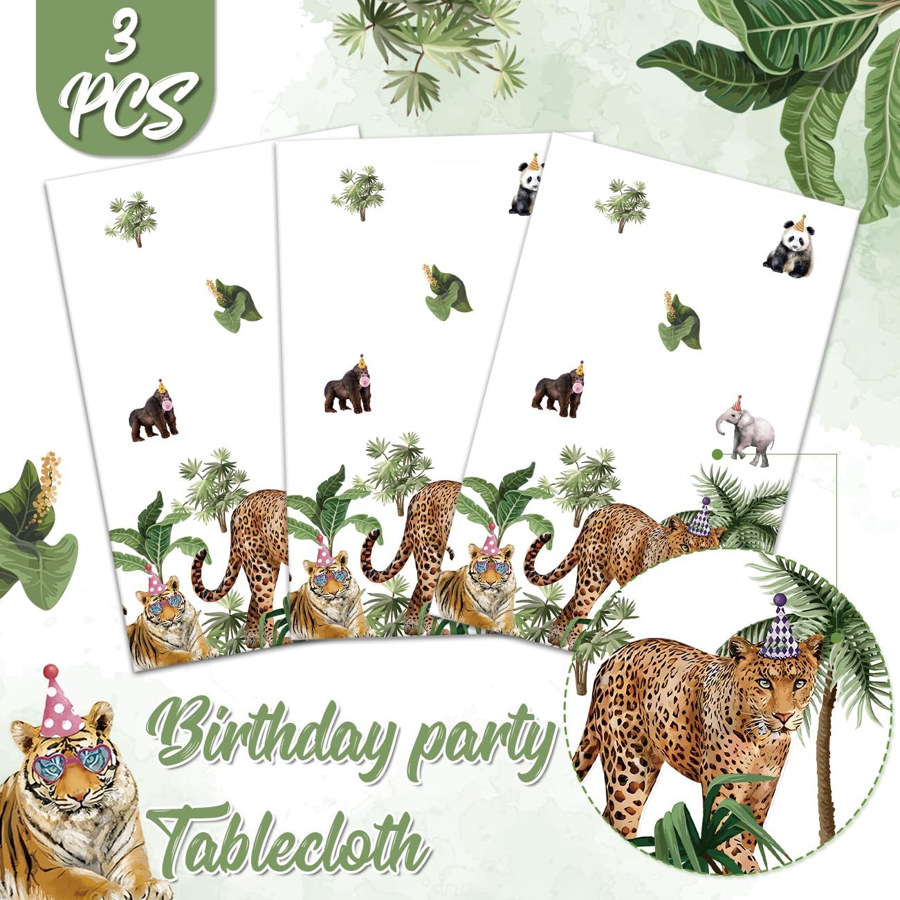 Haimimall Jungle Safari Tablecloths 3Pcs Set