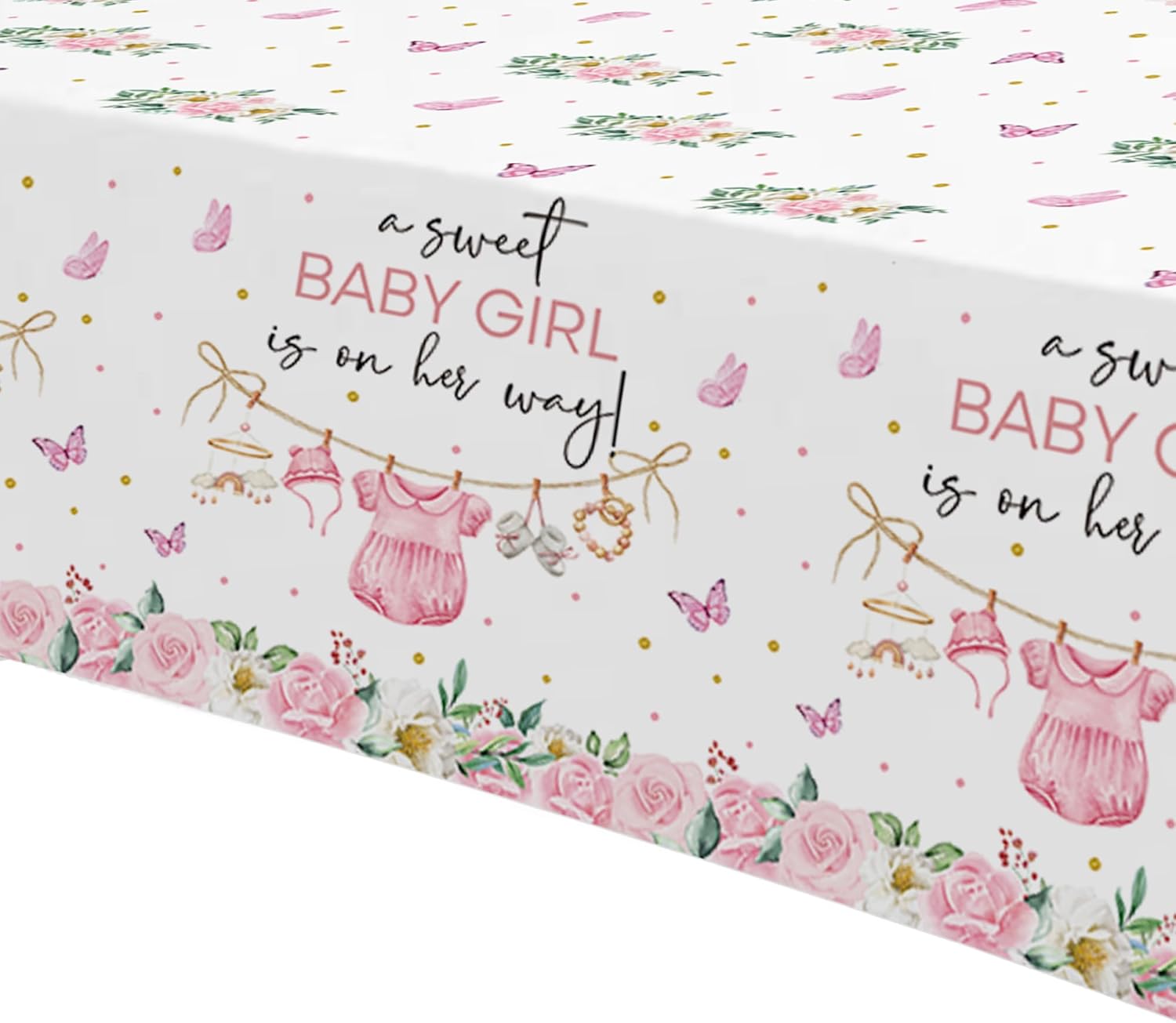 Pink Baby Girl Shower Tablecloth Set 3 Pack 55x86in