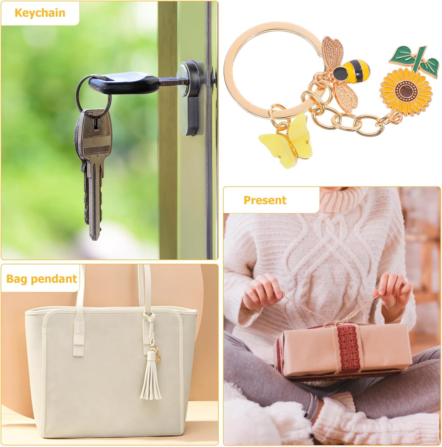 5pcs Alloy Enamel Bee Sunflower Keychain Set
