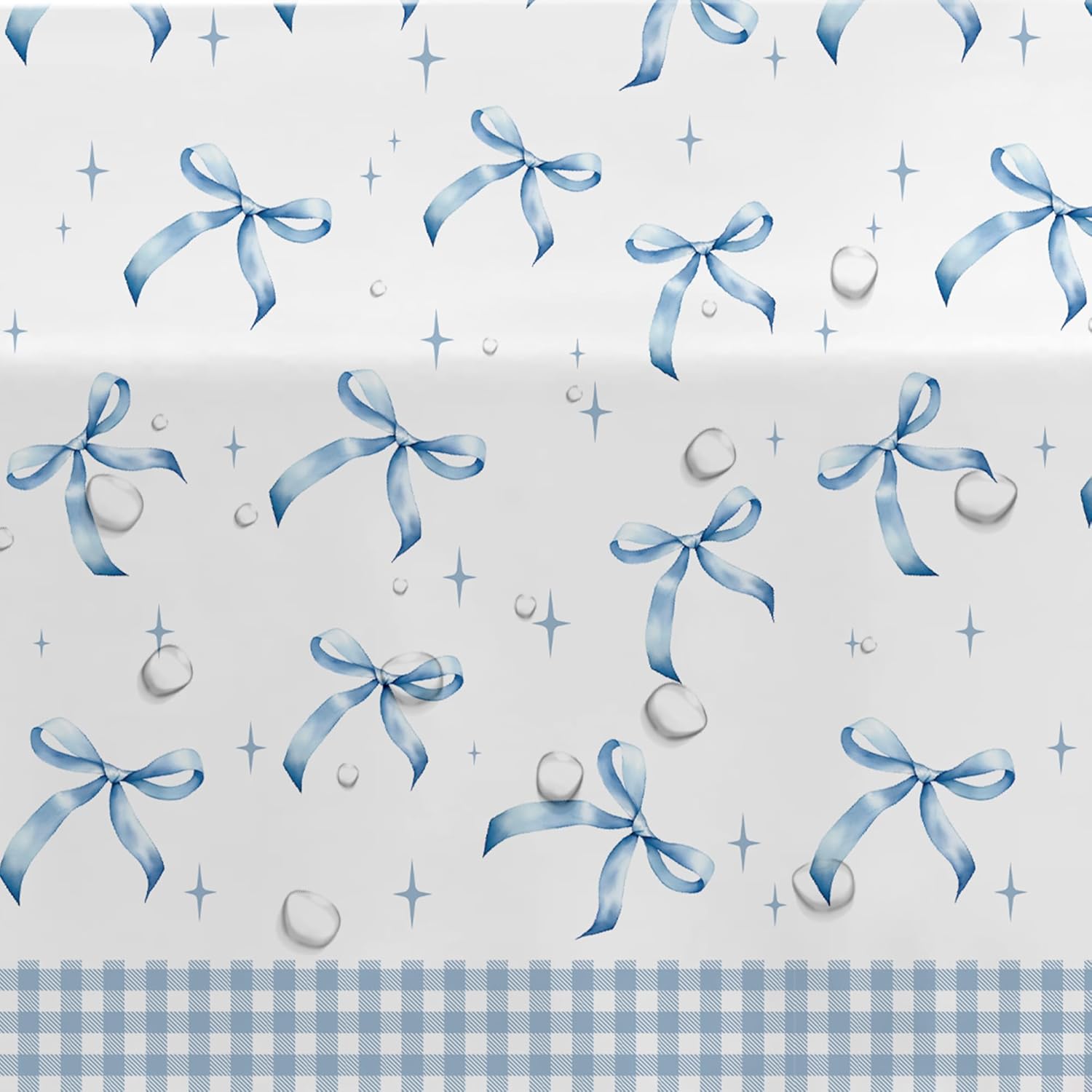 Blue Bow Party Tablecloth 3pcs for Birthday Baby Shower