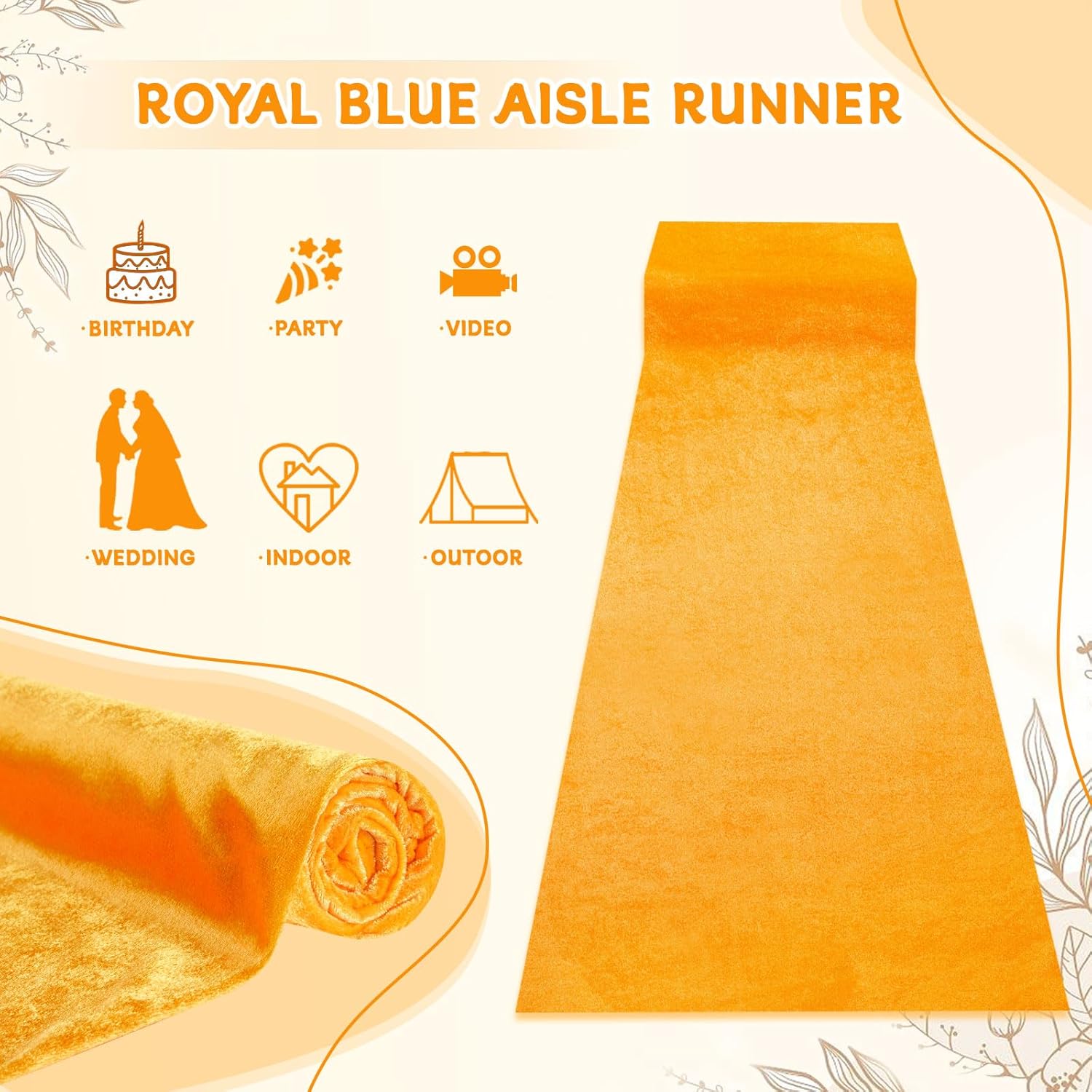 Gold Velvet Aisle Runner 45ftx20ft for Weddings and Parties