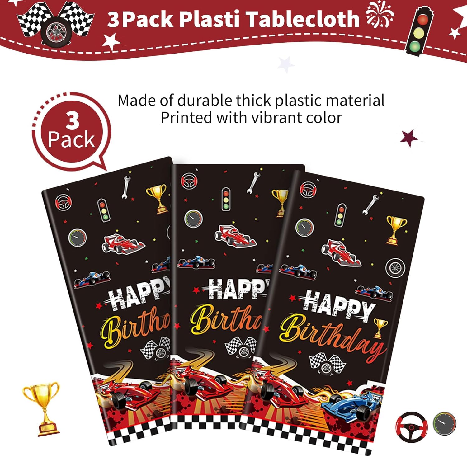 3Pcs Race Car Birthday Party Tablecloths Decorations