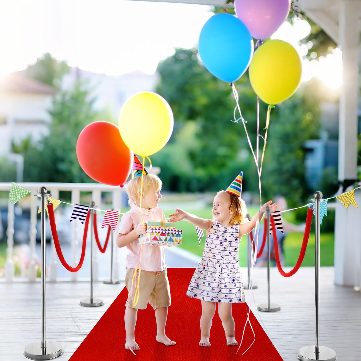 8 Piece Red Carpet Decor with Poles and Velvet Ropes