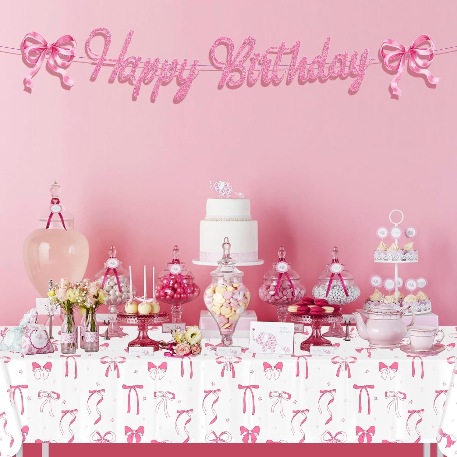3PCS Bow Themed Tablecloths for Spring Summer Parties