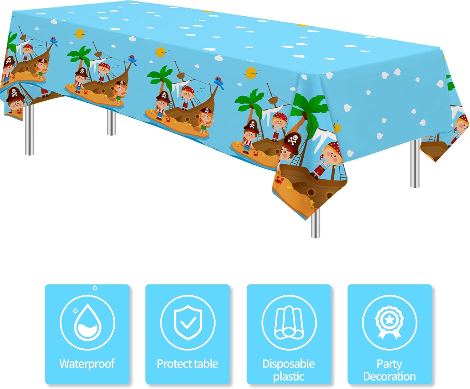 Pirate Party Tablecloth Set for Kids 3 Pack