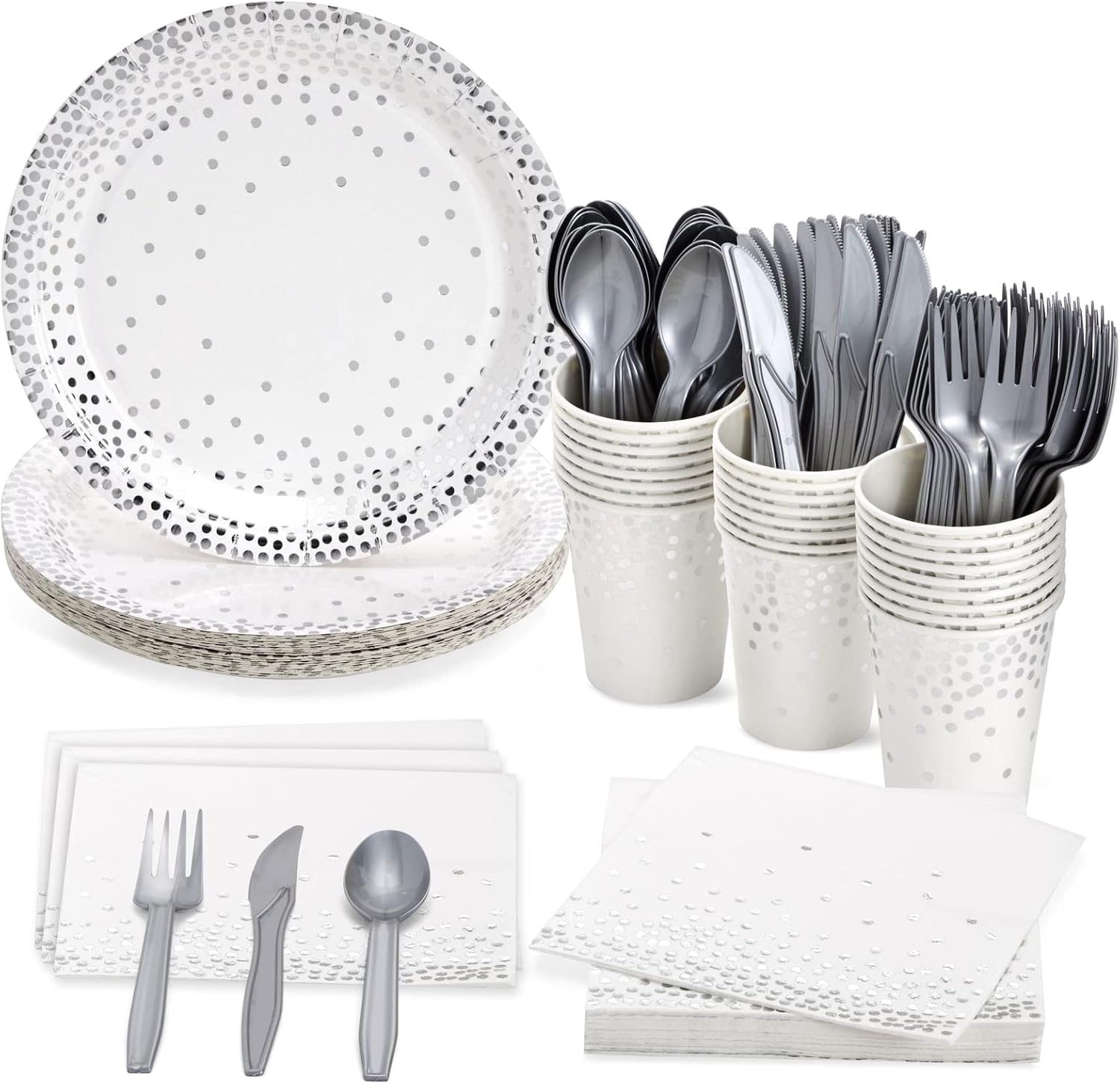 Juvale 144 Piece Silver Party Supplies Set
