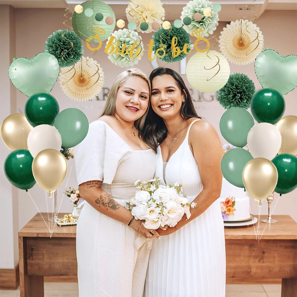 Sage Green Bridal Shower Decor Kit with Gold Balloons