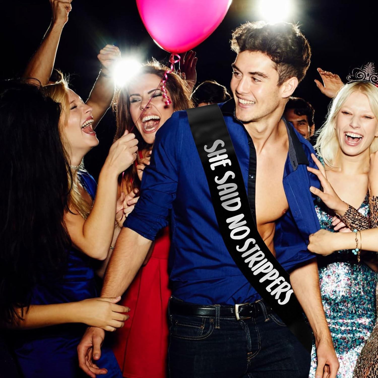 Groom Sash with She Said No Strippers - Black Silver