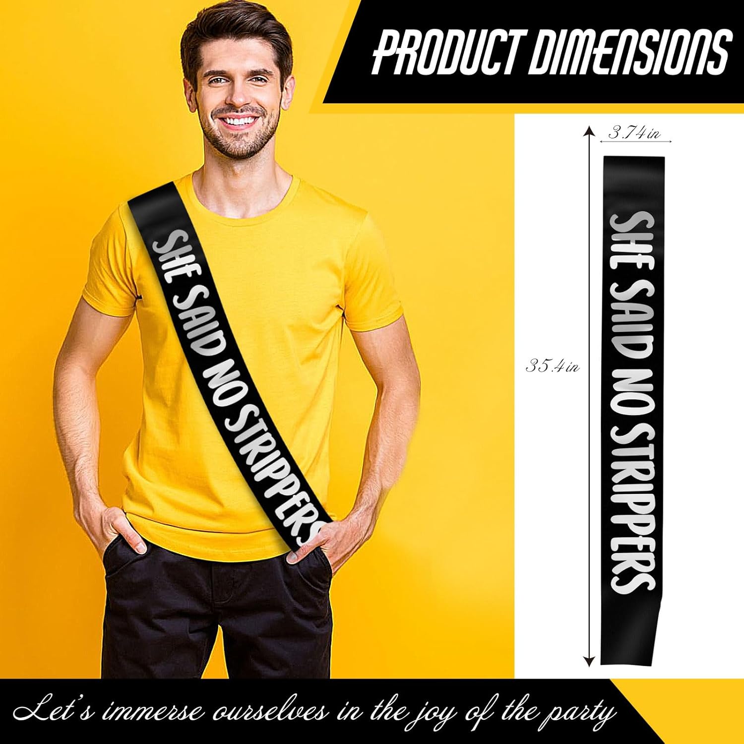 Groom Sash with She Said No Strippers - Black Silver