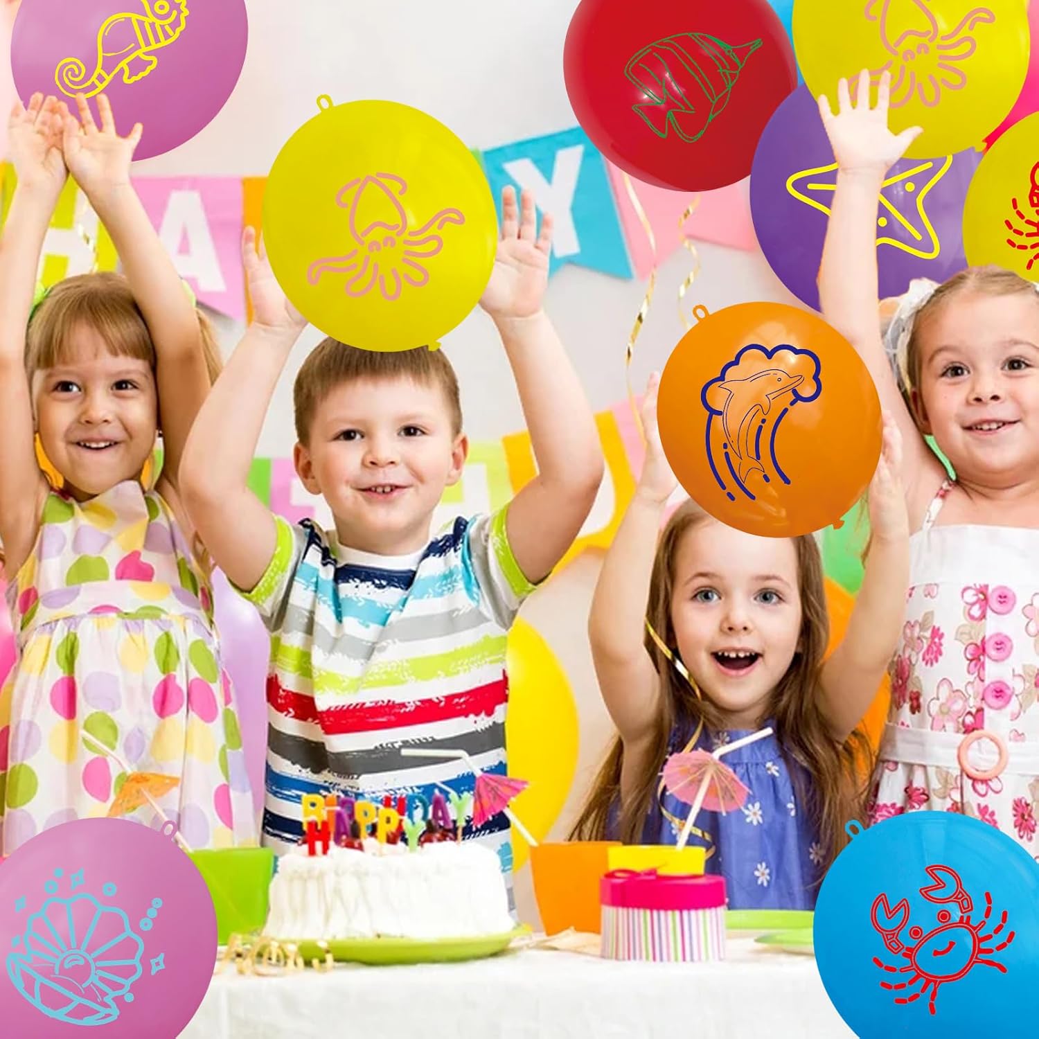 24 Pcs Sea Animals Punch Balloons Ocean Party Decorations