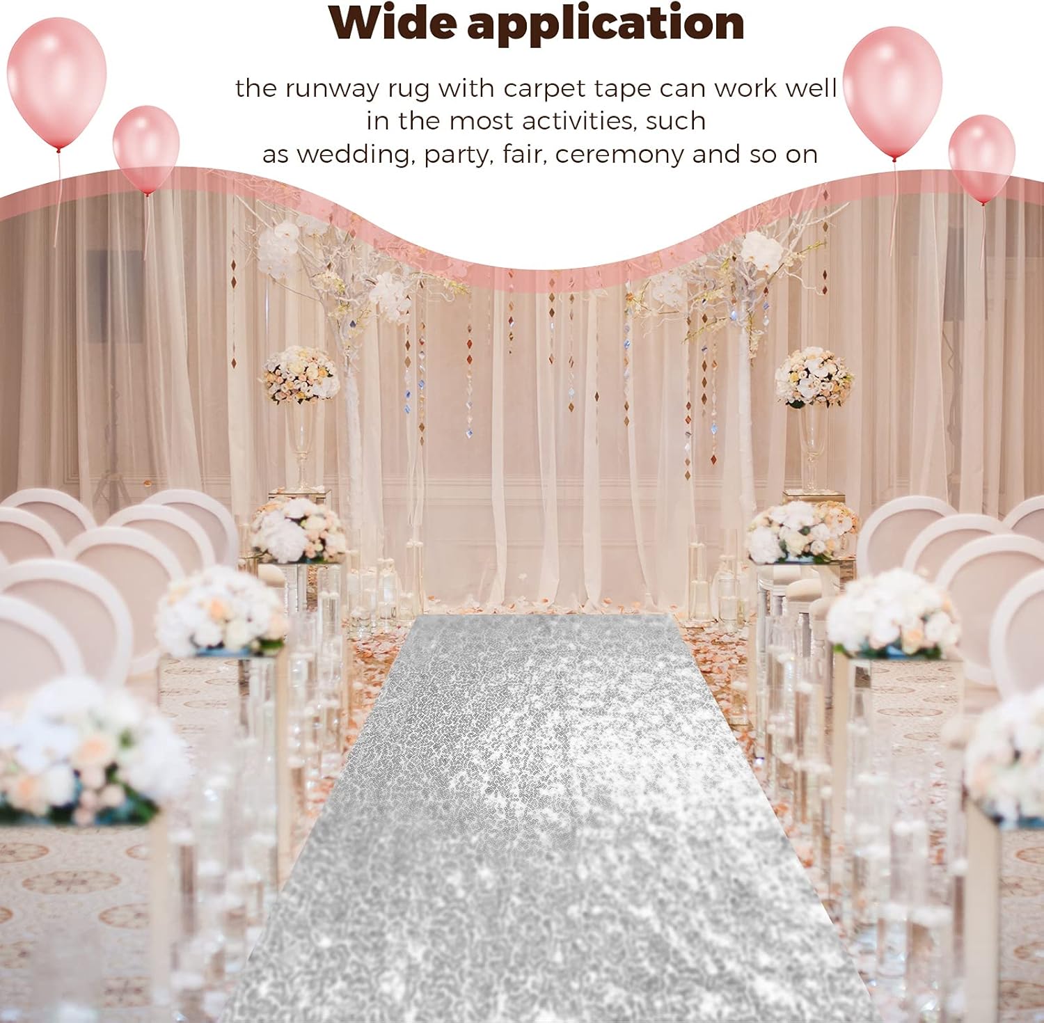 Irenare Glitter Sequin Aisle Runner 4x15 Feet White