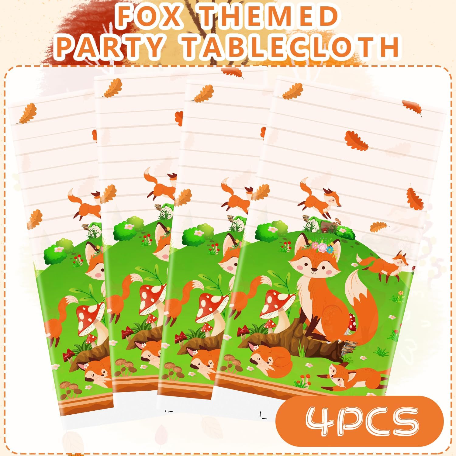 4 Pack Fox Themed Party Tablecloths 54x86 Inch
