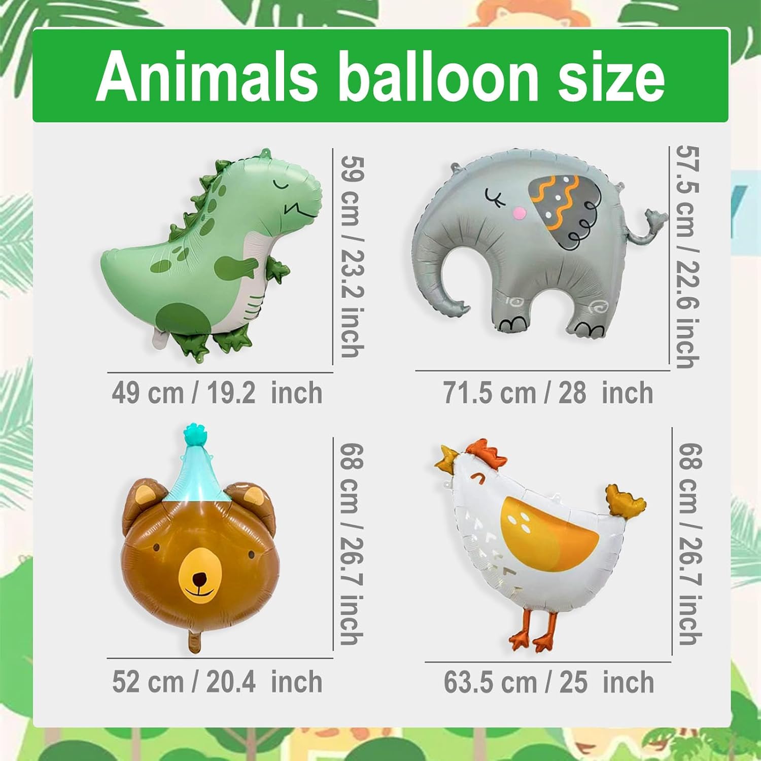 Cute Animal Birthday Balloon Set 17pcs Foil Balloons