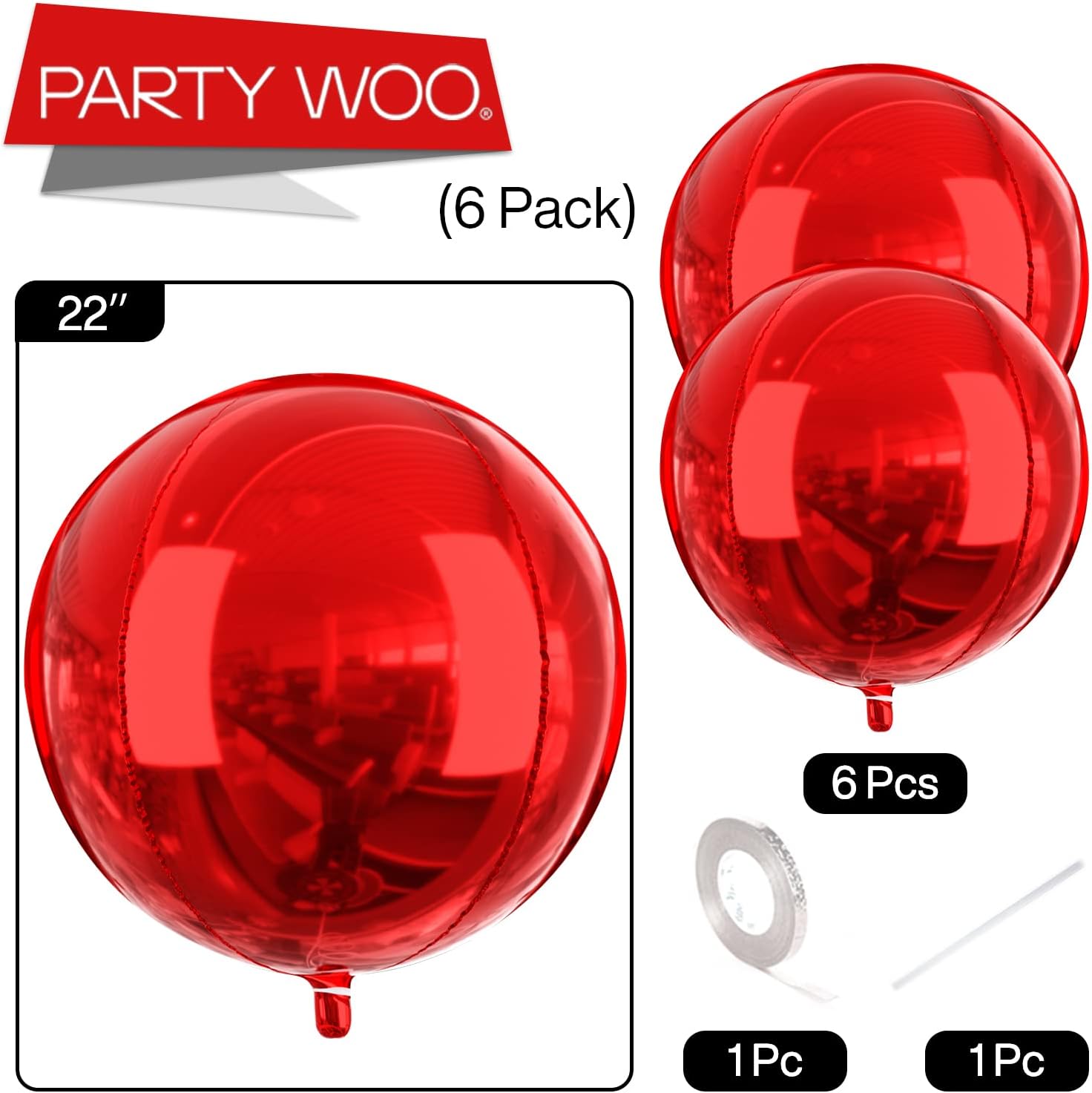 PartyWoo Red Balloons 6 Pack for Birthday and Bridal Shower