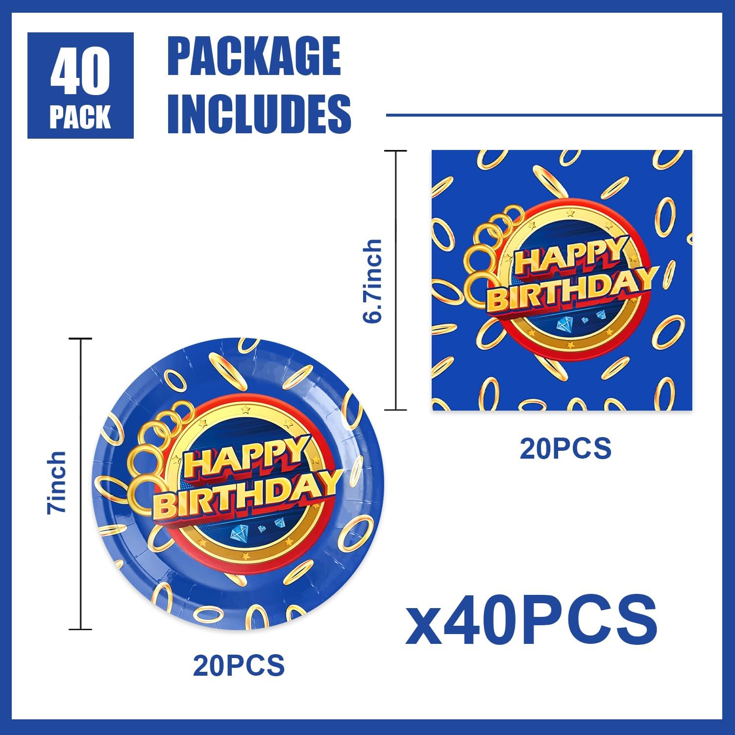 40Pcs S-onic Party Decoration Set with Napkins and Plates