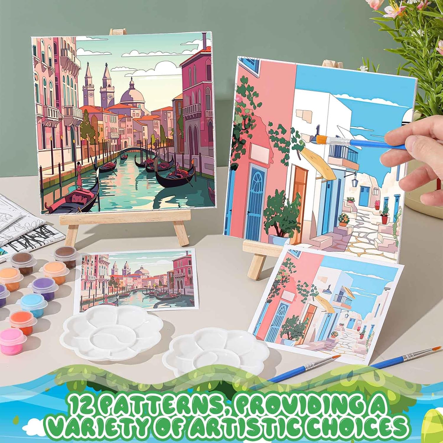 Tenceur 12 Pre-Drawn Canvas Painting Sets for Kids and Adults