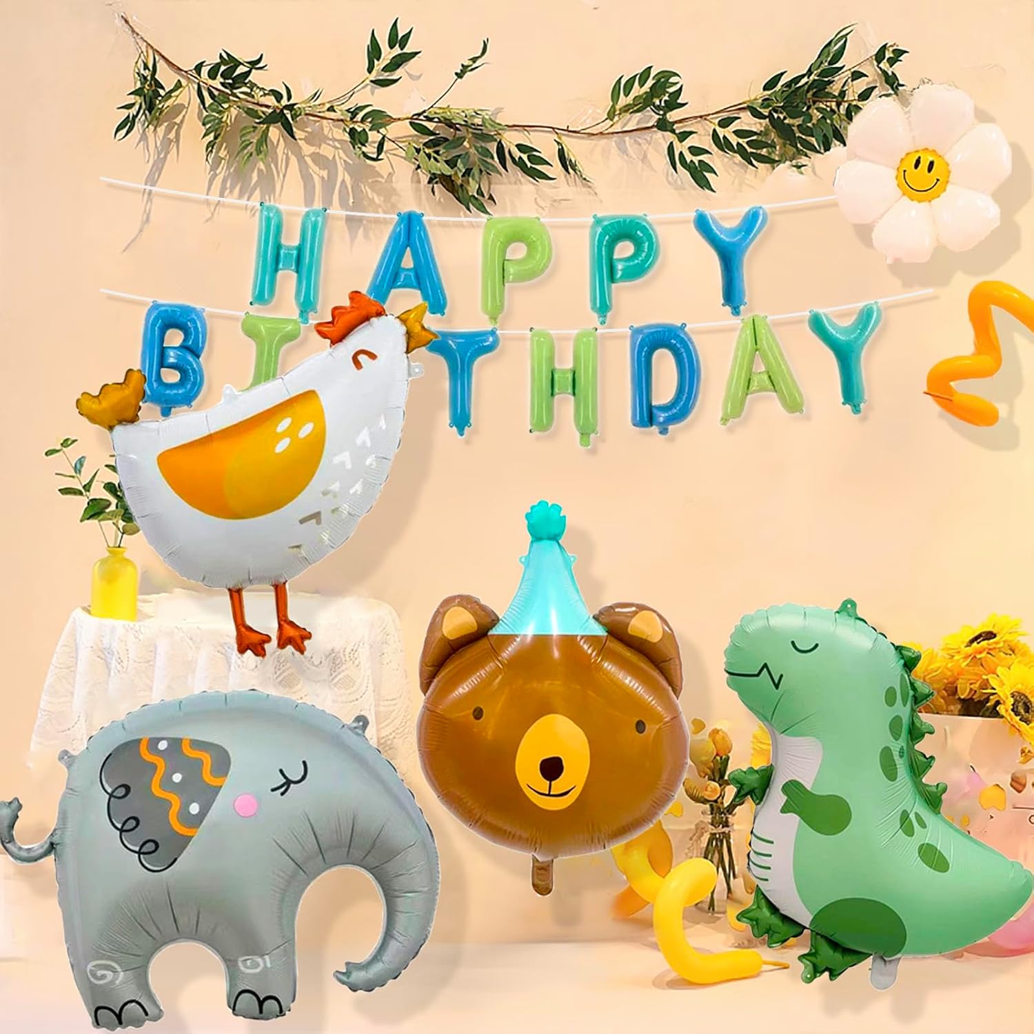 Cute Animal Birthday Balloon Set 17pcs Foil Balloons
